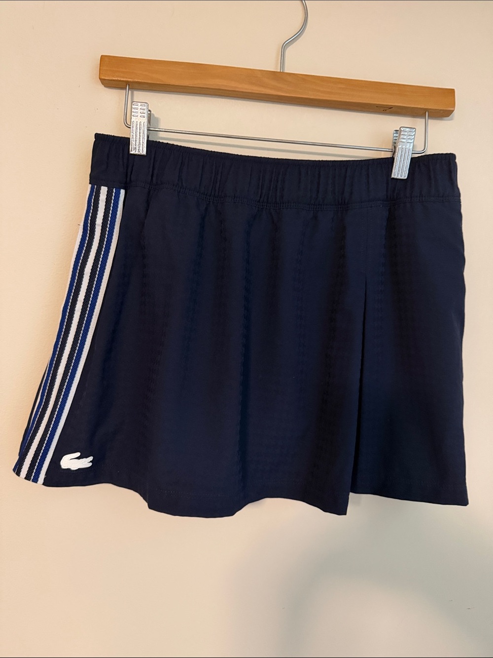 Lacoste Navy Pleated Tennis Skirt with Side Stripes